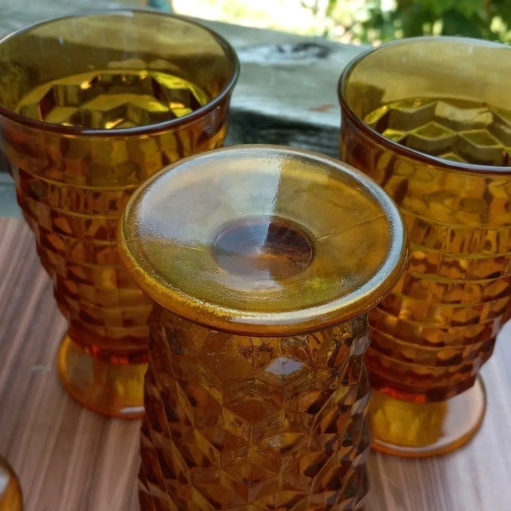 Vintage 1960s Indiana Glass amber Colony Whitehall harvest footed tea glasses